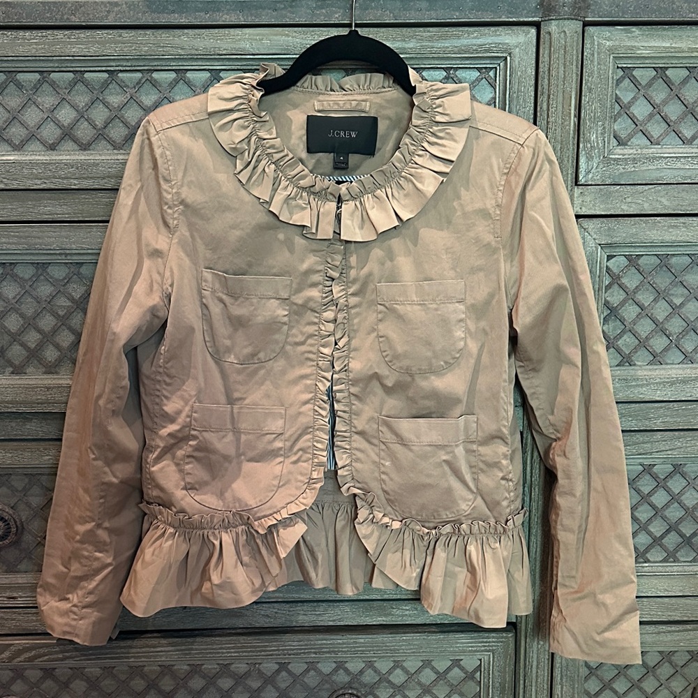 J. Crew Beige Ruffle-Trim Cotton Jacket